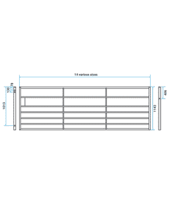 Ashbourne 7 Rail Metal Field Gate, supplied with 19mm gate eyes